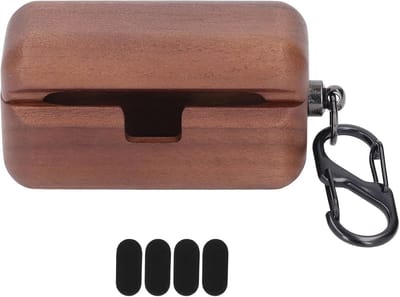 Luxe Houten Hoesje voor Bluetooth Oordopjes - Walnoot Beschermhoes met Draadloos Opladen