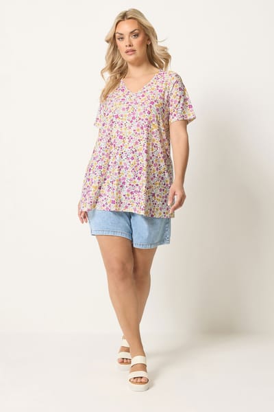 Yours Paarse En Gele Swingtop Met Broderie Size 42