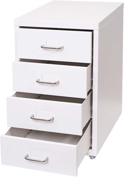 Verrijdbaar onderstel Boston T851, ladekast stalen kantoorkast, 48x28x41cm 4 laden ~ wit