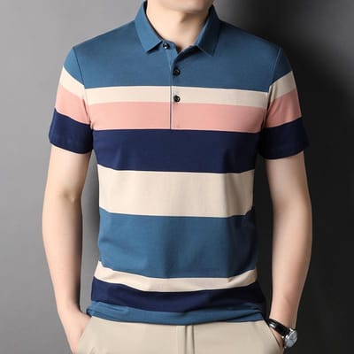 Nieuwe Zomer Heren Revers Korte Mouw Poloshirts Heren Tops Gestreept Kleurblokkering Katoenen T-shirts XXXXL gray