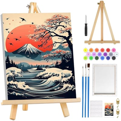 Dailygoods- Verf op Nummer - Voorbedrukt Canvas met Lijst - Houten Ezel - 3 Penselen - DIY Schilderkit - Geschikt voor Beginners