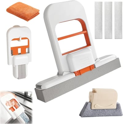 Mini mop met 2 vervangbare sponzen | Inclusief oranje microvezeldoek en raamrailsreiniger | Opvouwbare tafelwisser voor keuken, badkamer, auto en ramen, ideaal voor snel schoonmaken