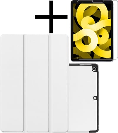 Hoes - Geschikt voor Apple iPad Air 5 (2022) - 10.9 inch - 5e Generatie - M1 - Met Screenprotector - Trifold Bookcase - Hard Cover - Hardcover Book Case - Tablet Hoesje - Wit