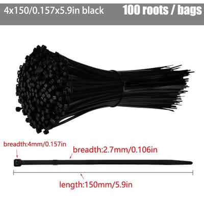 Colson autobloquant en nylon plastique 100 PCS noir 4X150 collier de serrage anneau de fixation collier de serrage zip attaches sangle ensemble de colliers de serrage en nylon black