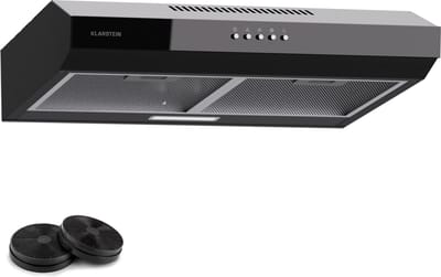 Klarstein afzuigkap 60 cm, afzuigkap met afvoersysteem en vaatwasserbestendig filter van aluminium, rustige afzuigkap voor afvoersysteem, 200 m³/h debiet, efficiënte wandkap met leds en touch control