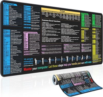 XXL Bureauonderlegger XXL Muismat met Excel Sneltoetsen | Waterdichte Gaming & Office Toetsenbord Pad