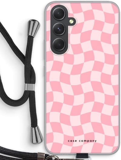 Case Company® - Hoesje met koord geschikt voor Samsung Galaxy A54 hoesje met Koord - Grid Roos - Telefoonhoesje met Zwart Koord - Bescherming aan alle Kanten en Over de Schermrand
