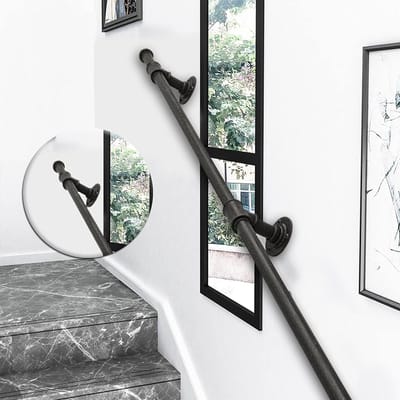 Zwarte trapleuning | Gemaakt van smeedijzer | Gang Safty-steunstang voor gehandicapte oudere kinderen | 1m 120cm 1.5m 180cm 2m 2.5m 3m Trapleuning (afmetingen: 120cm)