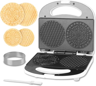 Dubbele Pizzelle Maker - Wafelijzer Koekjes - Lekkere Koekjes Maken - Dubbele Antiaanbaklaag - 4 Inch Maten - Wit
