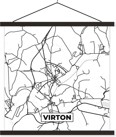 Posterhanger incl. Poster 60x60 cm - Schoolplaat - Kaart – Plattegrond – Stadskaart – Virton – België – Zwart Wit - Textielposter - Zwarte latten - Stadskaart