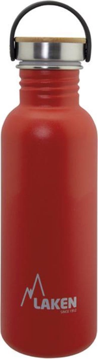 RVS fles 0,75L Basic Steel Bottle Rood - Bamboo Cap - Laken - roestvrij staal - waterfles - drinkfles