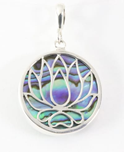 Ronde zilveren lotus bloem hanger met abalone schelp