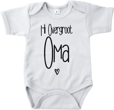 Baby romper met tekst zwangerschap aankondiging | Hi overgroot oma met hartje | Wit | korte mouw | maat 56 cadeautje zwangerschap aankondiging bekendmaking | Cadeautje 100% katoen.