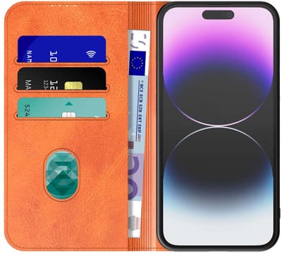 Geschikt voor iPhone 14 Pro Max Telefoonhoesje Bruin Kunstleer Met Magnetische Sluiting - Portemonnee BookCase Met Pasjeshouder - ProtX