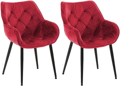 CLP Tanna Set van 2 eetkamerstoelen - Met armleuning - Fluweel/rood