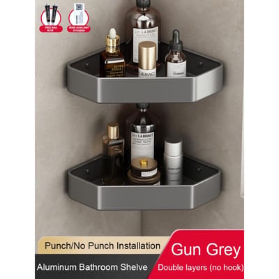 Étagère de Salle de Bain Sans Perçage Angle Espace Aluminium Rack de Rangement Mural Panier Triangle Rangement Organisateur Salle de Douche FR2006 black