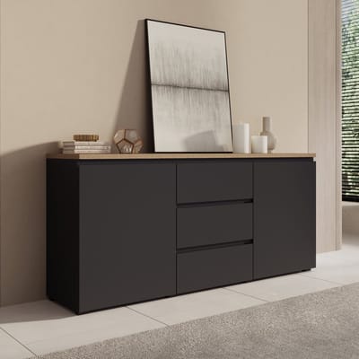 Meubella - Moss - Dressoir - Zwart/Eikenpatroon - 150x35x68 cm