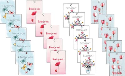 Cadeaulabels set 4 stuks – Cadeaukaartjes met gaatje – Gift tags – 5,5 x 8,5 cm – 4 ontwerpen-minikaartjes