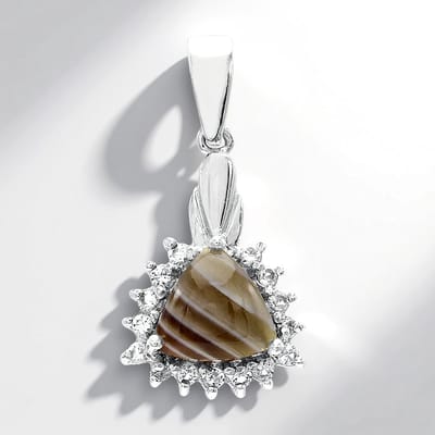 Cavill - Elegante Hanger - 925 Sterling Zilver - Botswana Agaat 1 37 ct Triljant Cabochon - Witte Topaas 0 265 ct Rond Briljant