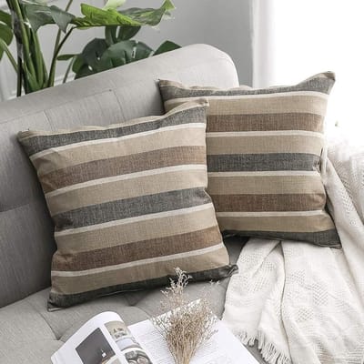 Famanu - Set van 2 kussenslopen, kussenovertrekken, linnenlook, bankkussen, decoratieve kussensloop, sierkussen, overtrek voor bank, slaapkamer, woonkamer, 40 x 40 cm, koffiebruin