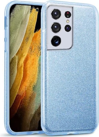 Backcover Hoesje Geschikt voor: Samsung Galaxy S21 Ultra Glitters Siliconen TPU Case Blauw - BlingBling Cover