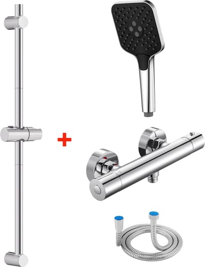 Auralum Max hermostatische Douchekraan - 90 cm Glijstang - 3 standen Handdouche - Anti-Kalk Douchekop - 150 cm Doucheslang - Waterbesparend - Chroom