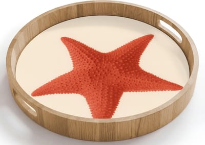Dienblad rond 40x40 cm - Schootdienblad hout - Zeester - Bobbels - Rood - Borrelplank rechthoek - Plateau houten dienbladen