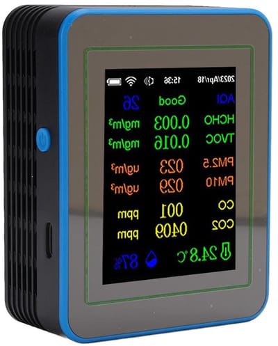 Luchtkwaliteitsmeter - Slimme Detector - Binnen Meten - 12-in-1 Functies - Compact Formaat - Zwart Blauw