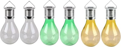 Solar sfeer tuin hanglampje - 6x stuks - wit / geel / groen - 15 cm - kunststof - sfeerverlichting