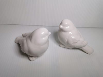 Set van 2x wit beeld vogelje 8x6.5x5cm