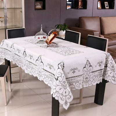 Landelijk tafelkleed Slub garen bloemenprint holle Europese stijl hoes wasbaar tafelkleed voor theetafel 110 X 110CM white