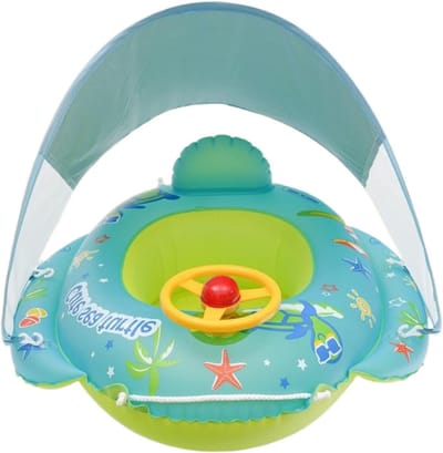 Kinder Zwembadzitje - Opblaasbare drijver - Waterpret en leren - Met zonnekap en stuur - 70x701cm - Meerkleurig