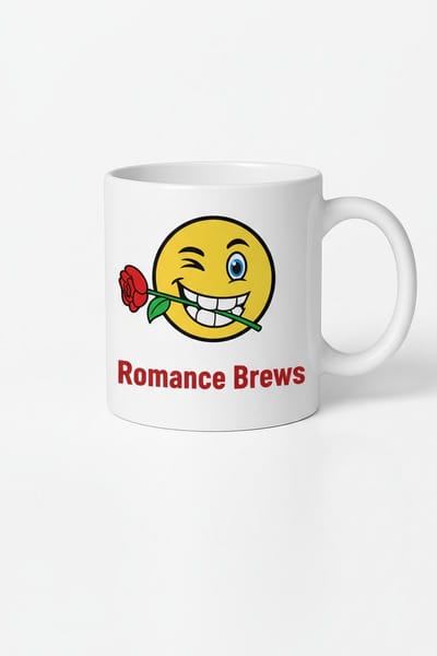 Romantische Mok 'Romance Brews' - Winke Smiley met Roos - Cadeau Liefde Valentijn