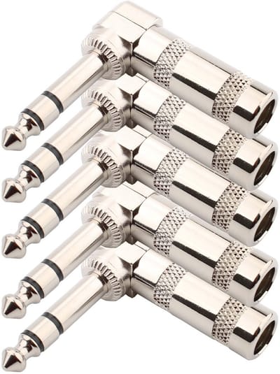 Audio Stekkers 6,35 mm Plug TRS Mannelijk 1/4" Haakse Rechte Hoek Stereo Stekker voor DJ Mixer en Gitaar Kabels - 5 Pack