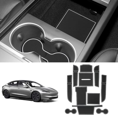 Rubbermatten voor Tesla Model 3 2024 2025 2026, Perfecte Bescherming voor Console, Cupholder en Deurranden, Hoogwaardige Mat voor Model 3 Highland (Wit)
