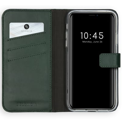 Selencia Hoesje - Geschikt voor Apple iPhone 11 - Echt Lederen Bookcase - Groen