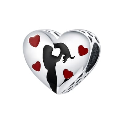 liefde hart poes kat bedel | bedels voor armband | Heart cat bead | bedels beads cadeau | Zilverana | geschikt voor alle bekende merken | 925 zilver | moederdag