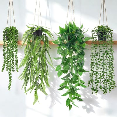 Dailygoods- Nepplanten 4 stuks - Hangplanten - Kunstplanten - Eucalyptus - Boston varen - UV-bestendig - Waterdicht