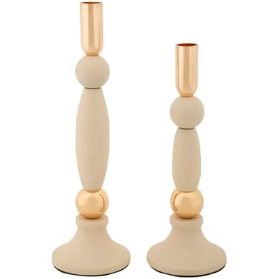 Kandelaar Strek Cream Set 2 Pcs Ø 9,5×25 cm