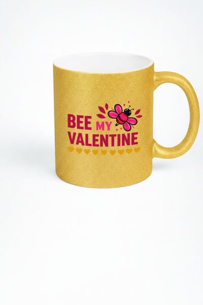 Gouden Glitter Mok 'Bee My Valentine' met Bij - Perfect Valentijnscadeau