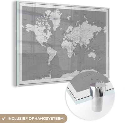® Glasschilderij 180x120 cm - Schilderij acrylglas - Wereldkaart - Vintage - Atlas - Kinderen - Jongens - Meisjes - Foto op glas - Muurdecoratie woonkamer - Wanddecoratie slaapkamer - Schilderijen