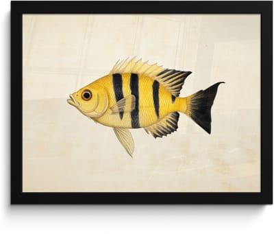 Poster in lijst - Fotolijst 40x30 cm - Posters - Geel - Vis - Strepen - Tropisch - Posterlijst zwart - Decoratie - Wanddecoratie woonkamer - Muurdecoratie slaapkamer