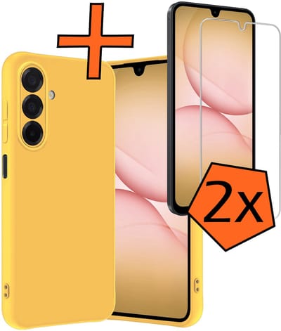 Hoes - Met 2x Screenprotector - Geschikt voor Samsung Galaxy A17 - Sterk & Shockproof - Back Cover - Siliconen Case - Telefoon Hoes - Geel