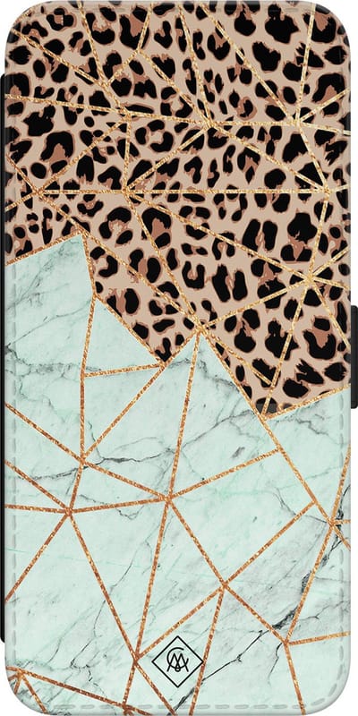 Casimoda® bookcase - Geschikt voor Samsung Galaxy S22 - Hoesje met pasjeshouder - Luipaard Marmer Mint - Mint - Kunstleer