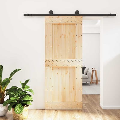 vidaXL - Schuifdeur - Naturel - en - Zwart - 85 - x - 210 - cm - Massief - Pine - Hout