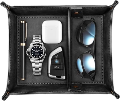 Stijlvolle PU Leren Opbergtray voor Bureau - Organizer met 2 Compartimenten voor Sleutels, Portemonnee, Telefoon en Sieraden