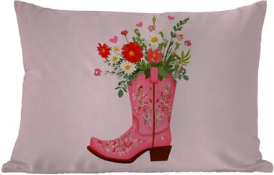 Buitenkussens - Tuin - Cowboylaarzen - Roze - Boeket - Bloemen - 50x30 cm