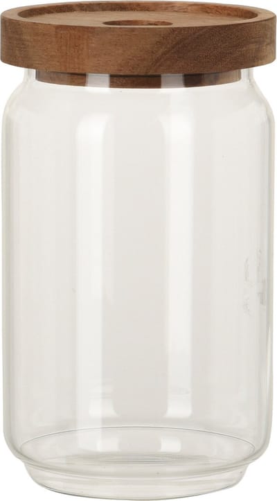 Excellent Houseware keuken voorraadpot - glas - voorraadbus - 700 ml - deksel van acacia hout - voedsel opslag - 9 x 15 cm