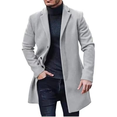 Automne et Hiver Manteau en Laine Mi-long et Long pour Homme Couleur Unie Thermique Jeune Trench 5XL gris clair