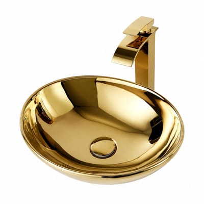 Innovastore Wasbak - Wastafelkom - Badkamerwasbak - Gouden keramische wastafelkom - Wastafel met kraan - Ovale wasbak - Wastafel